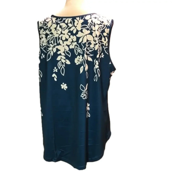 Floral Print Tunic White on Green V Neck Sleeveless Stretch Women 3XL (US 18) - Picture 2 of 5